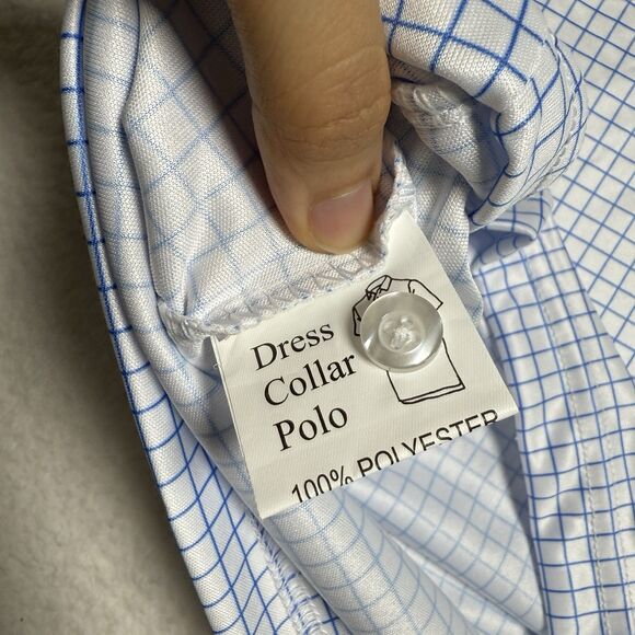 Collars and Co Men's Semi Spread Collar Polo Size M Thin Navy Check Golf Preppy - Picture 3 of 7